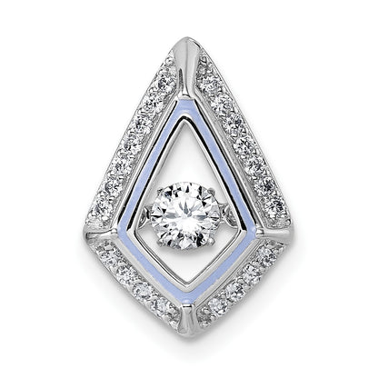 Sterling Silver Rhodium-plated Vibrant Moving CZ with Light Purple Enamel Kite-shape Chain Slide Pendant