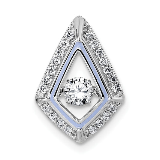 Sterling Silver Rhodium-plated Vibrant Moving CZ with Light Purple Enamel Kite-shape Chain Slide Pendant