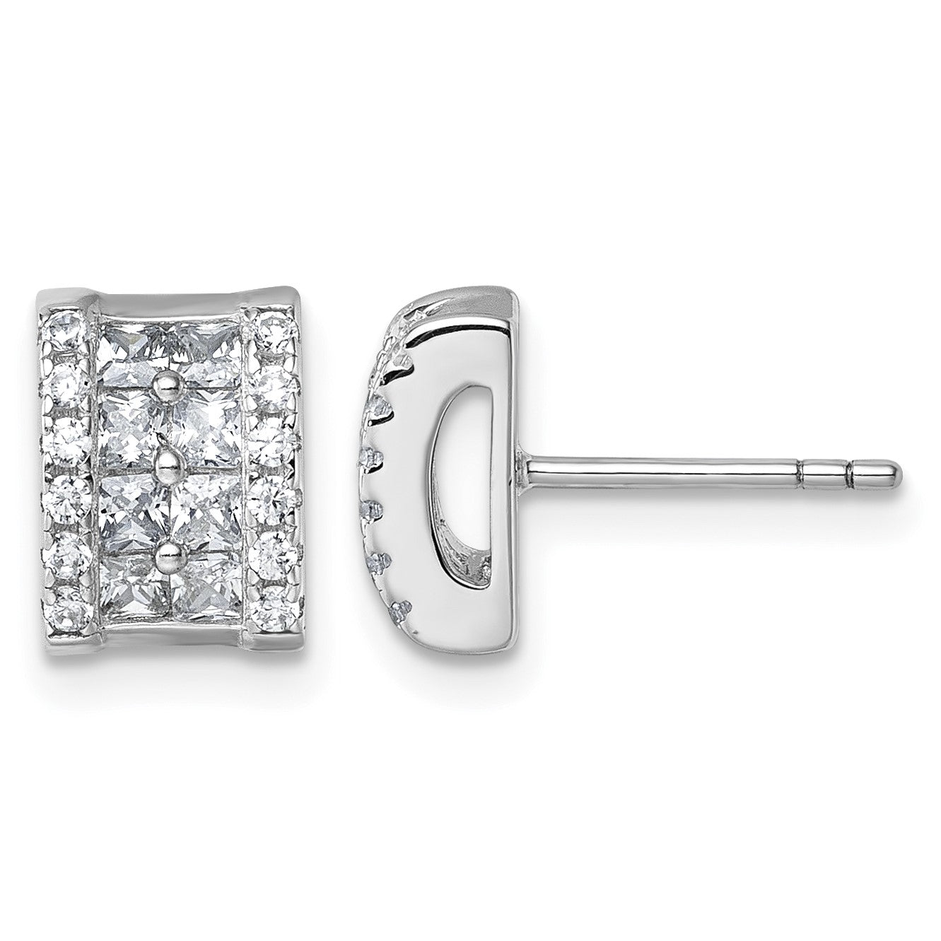 Sterling Silver Rhodium-plated Pave CZ Rectangle Post Earrings
