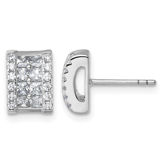 Sterling Silver Rhodium-plated Pave CZ Rectangle Post Earrings