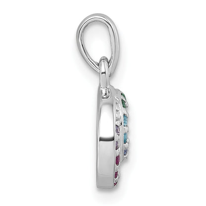 Sterling Silver Rhodium-plated Polished Rainbow CZ Double Circle Pendant