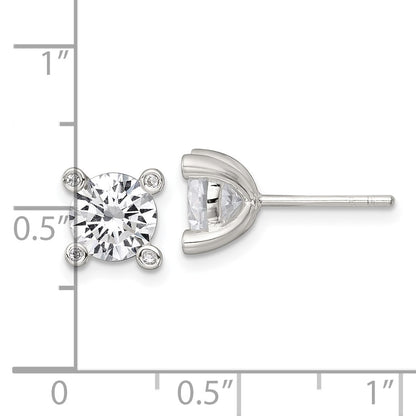 Sterling Silver Polished CZ with 4 CZ Prongs Post Earrings