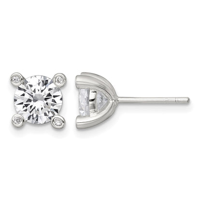 Sterling Silver Polished CZ with 4 CZ Prongs Post Earrings
