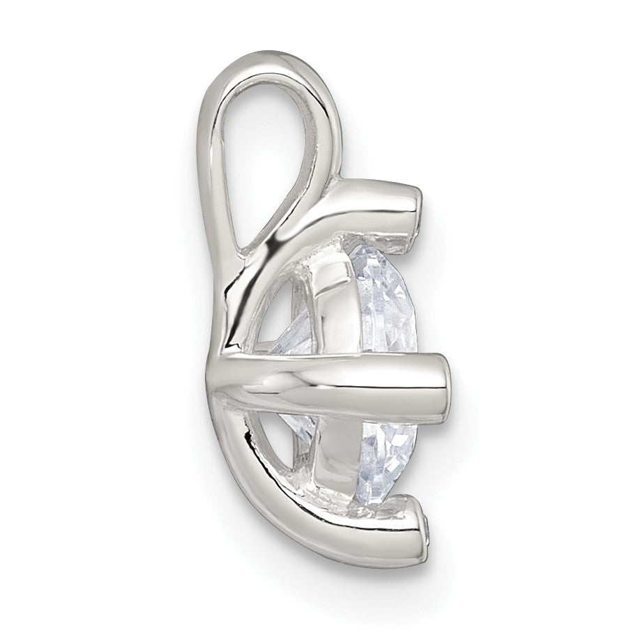 Sterling Silver Polished CZ with 4 CZ Prongs Chain Slide Pendant