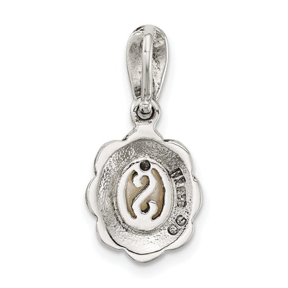 Sterling Silver Antiqued Marcasite and Mother of Pearl Oval Fancy Pendant