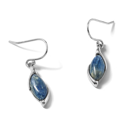 Sterling Silver Rhodium-plated Polished Fancy Marquise Kyanite Cabochon Dangle Shepherd Hook Earrings