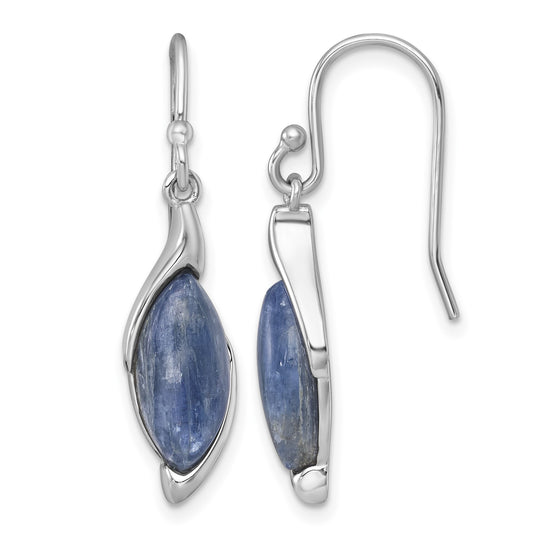 Sterling Silver Rhodium-plated Polished Fancy Marquise Kyanite Cabochon Dangle Shepherd Hook Earrings