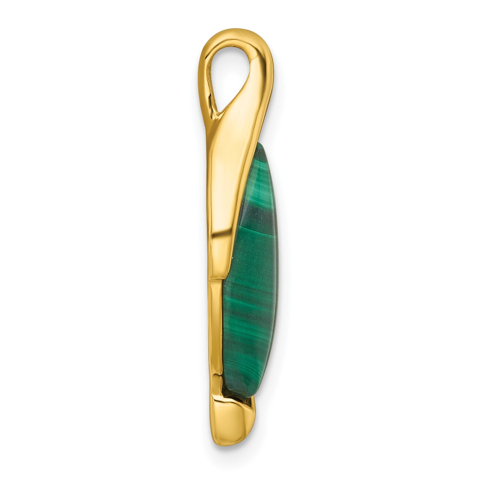 Sterling Silver Gold-Tone Polished Fancy Marquise Malachite Cabochon Chain Slide Pendant