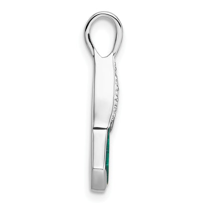 Sterling Silver Rhodium-plated Polished White CZ And Malachite Fan Pendant