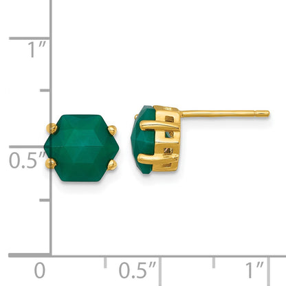 Sterling Silver Gold-tone Polished Hexagon Green Chalcedony Post Earrings