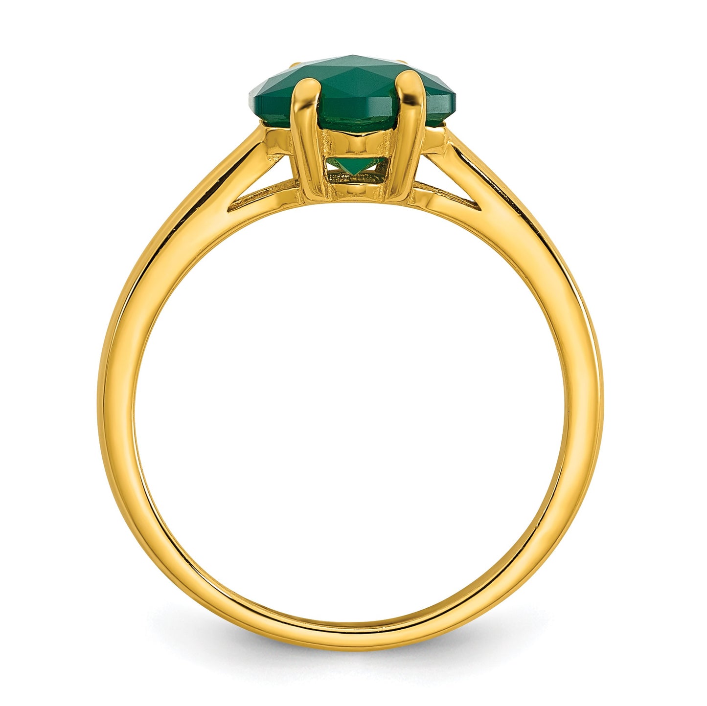 Sterling Silver Gold-tone Polished Hexagon Green Chalcedony Size 8 Ring