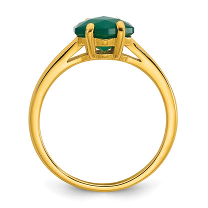 Sterling Silver Gold-tone Polished Hexagon Green Chalcedony Size 7 Ring