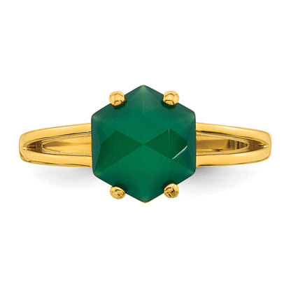 Sterling Silver Gold-tone Polished Hexagon Green Chalcedony Size 6 Ring