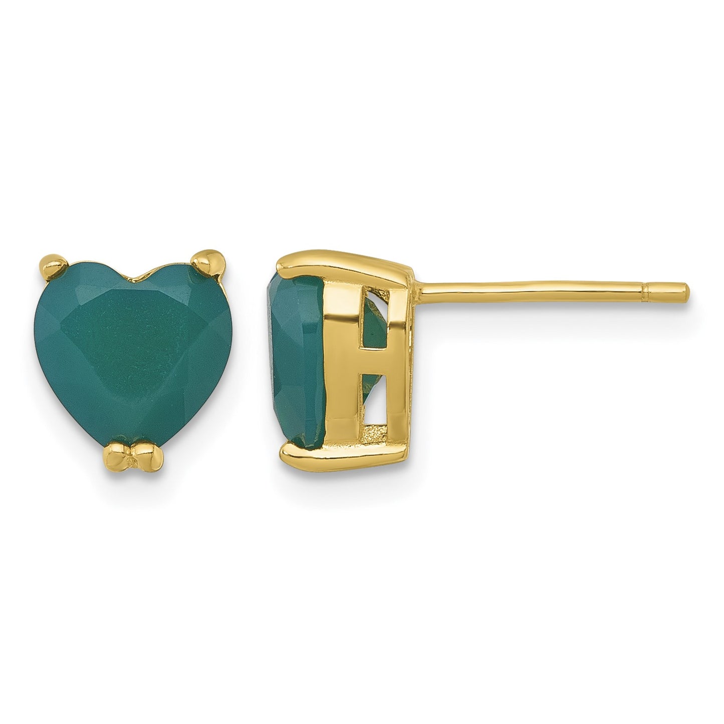 Sterling Silver Gold-tone Polished Green Chalcedony Heart Post Earrings