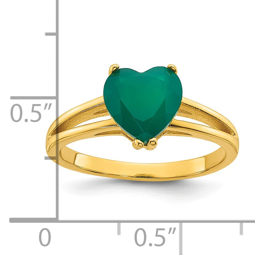 Sterling Silver Gold-tone Polished Green Chalcedony Heart Size 6 Ring
