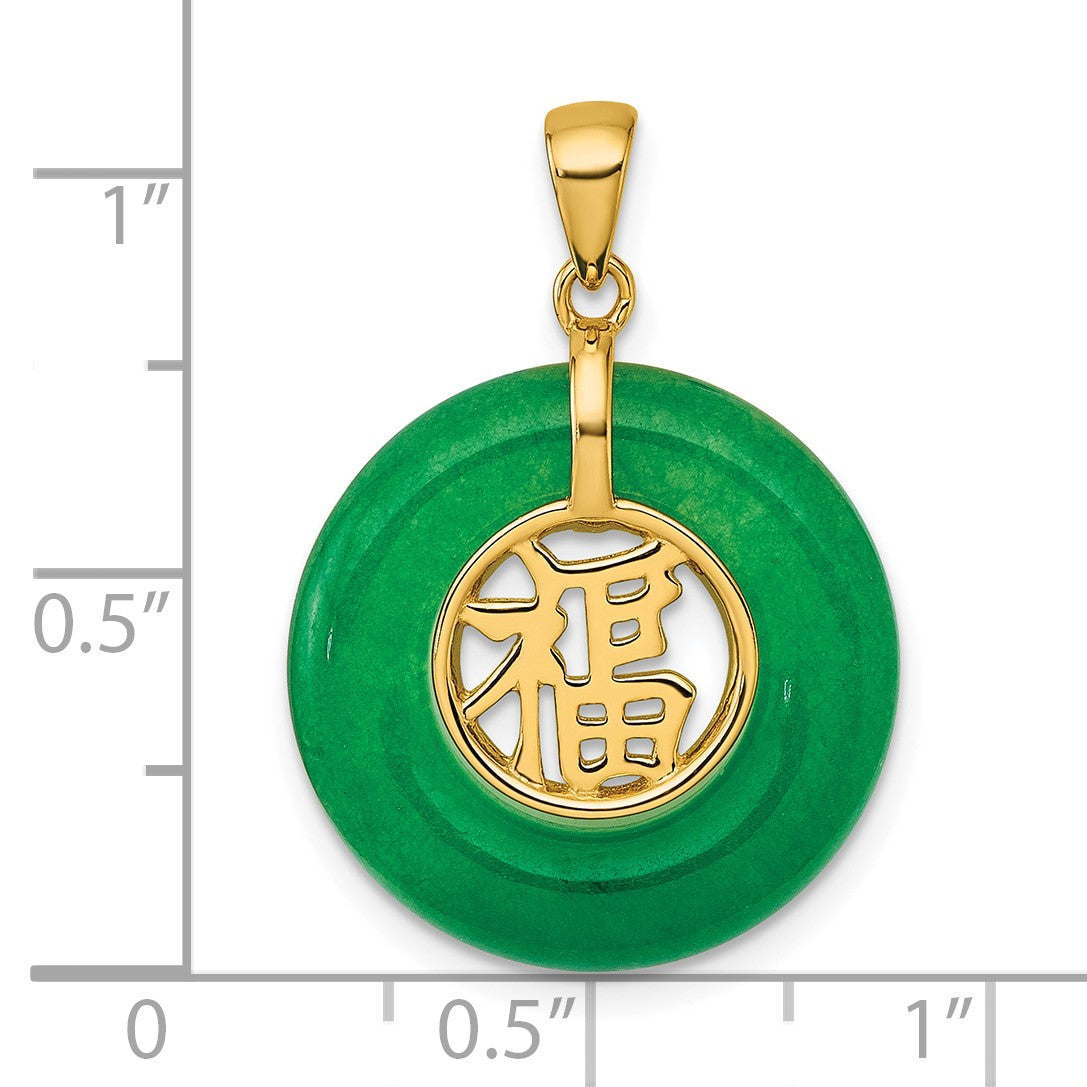 Sterling Silver Gold-tone Polished Good Luck Dangle Green Chalcedony Circle Pendant