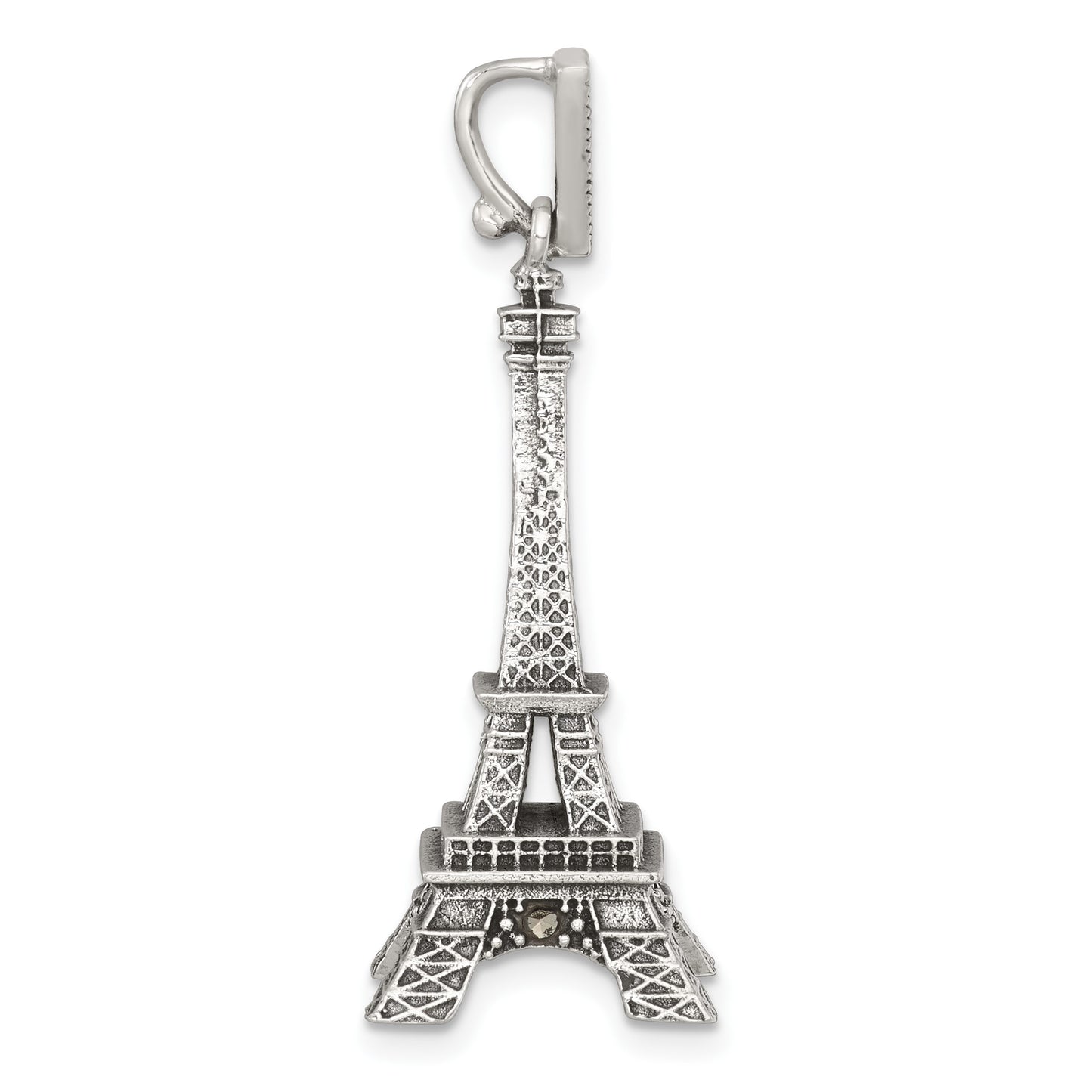 Sterling Silver Antiqued Marcasite 3-D Eiffel Tower Pendant