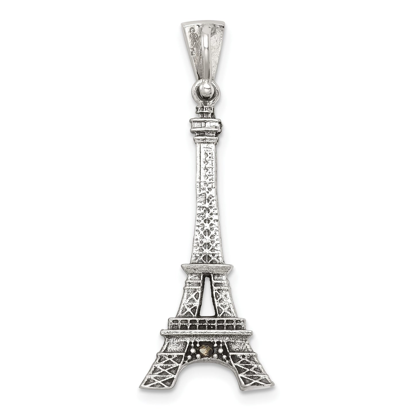 Sterling Silver Antiqued Marcasite 3-D Eiffel Tower Pendant