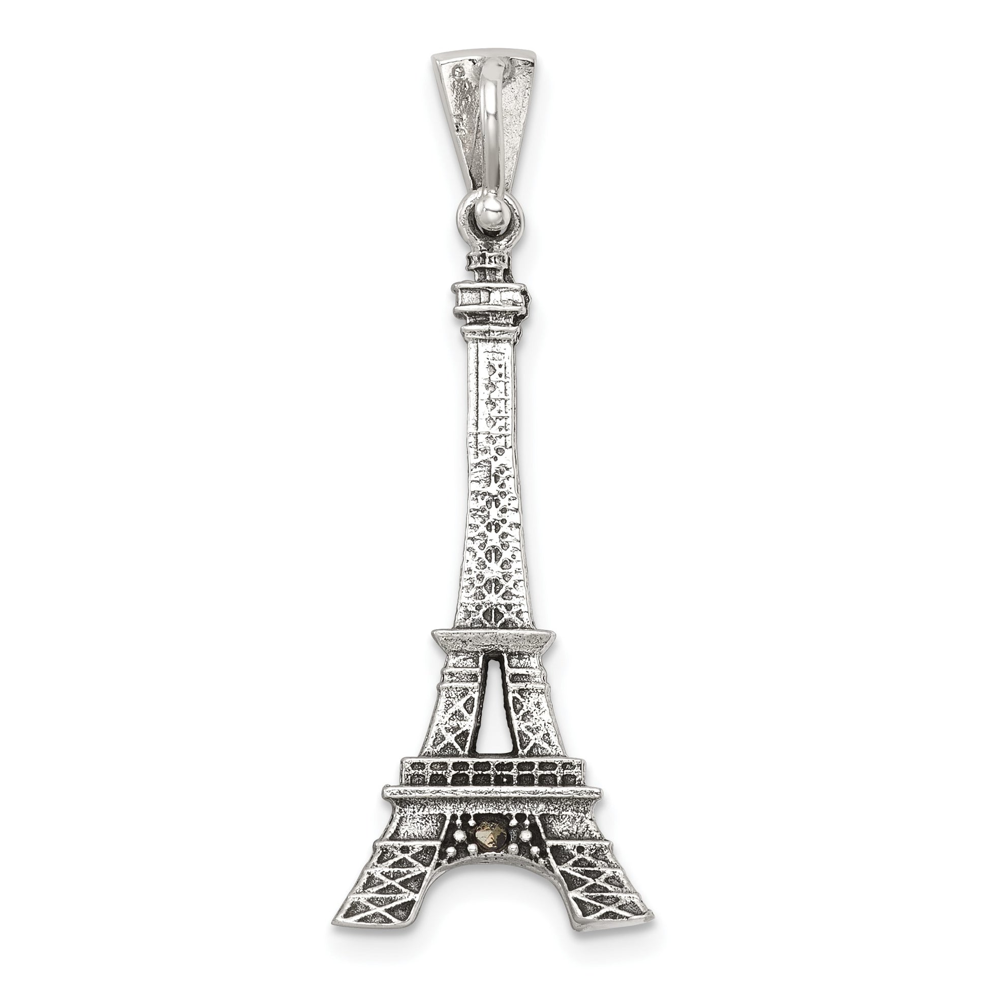 Sterling Silver Antiqued Marcasite 3-D Eiffel Tower Pendant