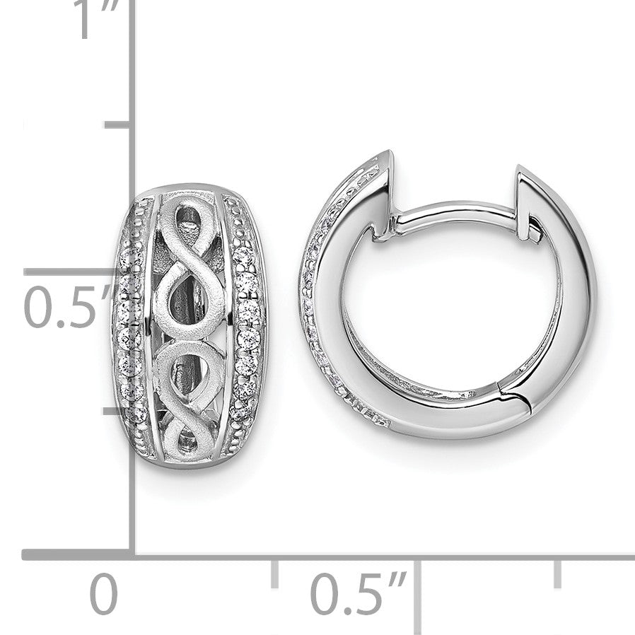 Sterling Silver Rhodium-plated Polished and Satin CZ Infinity Round Hinged Hoop Earrings