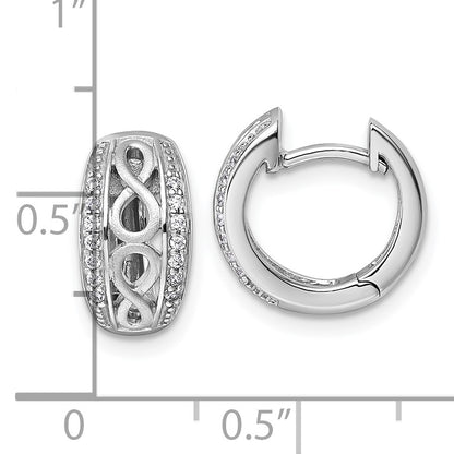 Sterling Silver Rhodium-plated Polished and Satin CZ Infinity Round Hinged Hoop Earrings