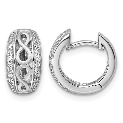 Sterling Silver Rhodium-plated Polished and Satin CZ Infinity Round Hinged Hoop Earrings