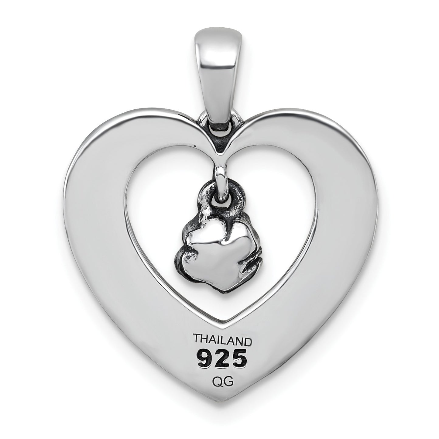 Sterling Silver Antiqued Polished Open Heart With Dangling Flower Pendant
