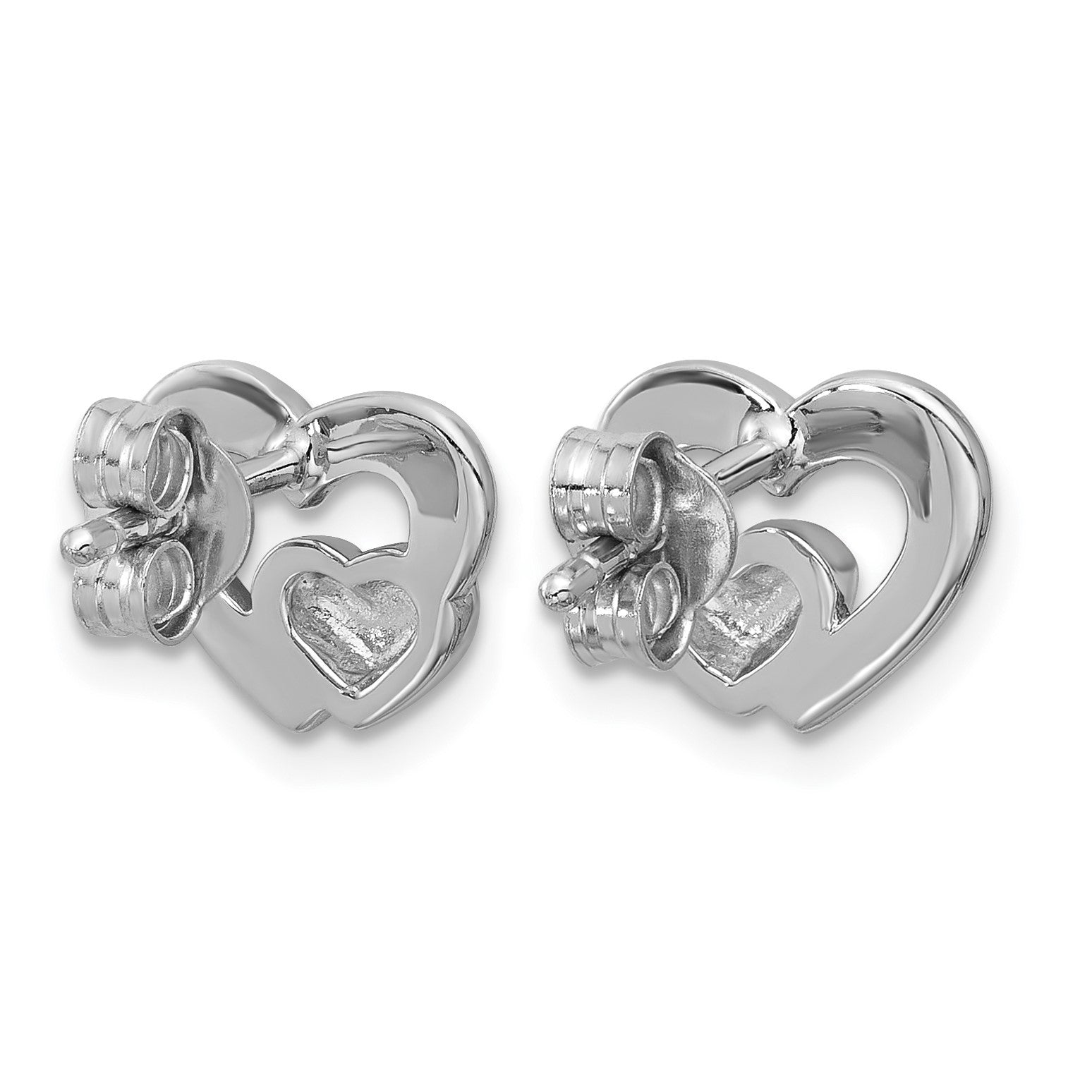 Sterling Silver Rhodium-plated Polished Heart Inside Heart Post Earrings