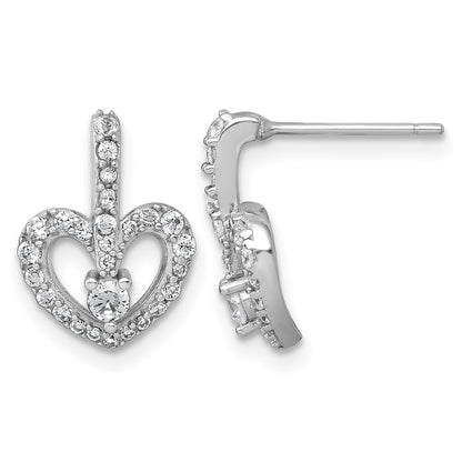 Sterling Silver Rhodium-plated Polished CZ Open Heart Post Earrings