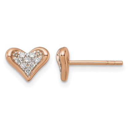 Sterling Silver Rhodium-plated and Rose Gold-plated CZ Heart Post Earrings