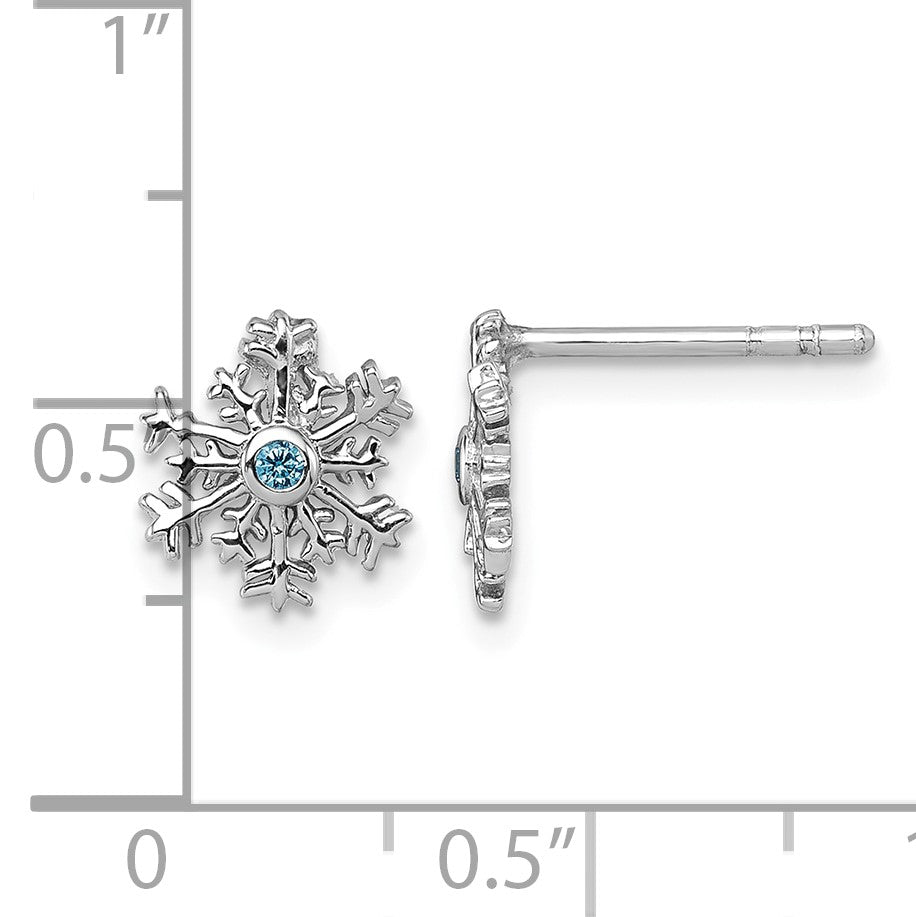 Sterling Silver Rhodium-plated Polished Blue CZ Snowflake Post Earrings