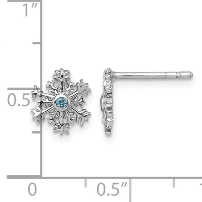 Sterling Silver Rhodium-plated Polished Blue CZ Snowflake Post Earrings