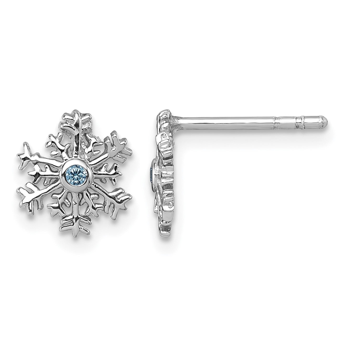 Sterling Silver Rhodium-plated Polished Blue CZ Snowflake Post Earrings