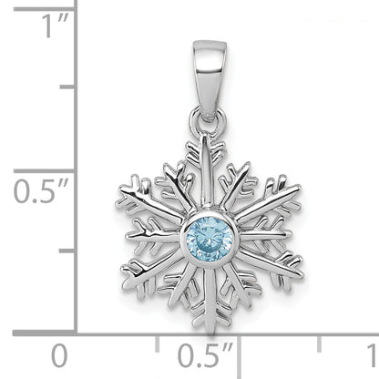 Sterling Silver Rhodium-plated Polished Blue CZ Snowflake Pendant
