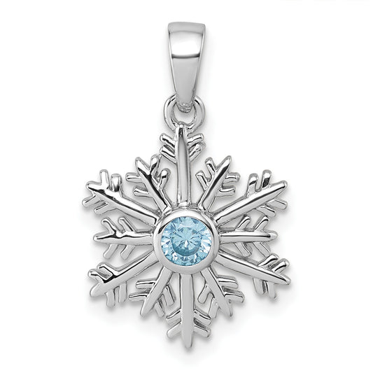 Sterling Silver Rhodium-plated Polished Blue CZ Snowflake Pendant