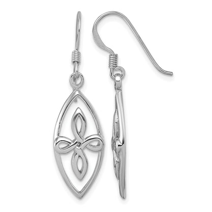 Sterling Silver Rhodium-plated Polished Fancy Celtic Knot Dangle Shepherd Hook Earrings