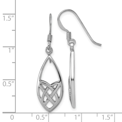 Sterling Silver Rhodium-plated Polished Fancy Celtic Design Dangle Shepherd Hook Earrings