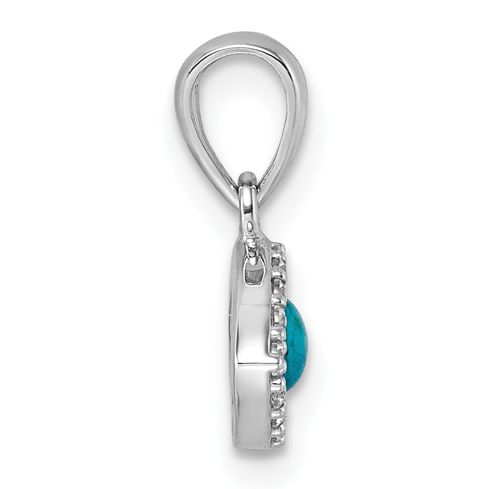 Sterling Silver Rhodium-plated Polished CZ and Compressed Turquoise Cabochon Evil Eye Pendant