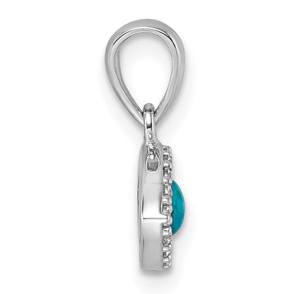Sterling Silver Rhodium-plated Polished CZ and Compressed Turquoise Cabochon Evil Eye Pendant