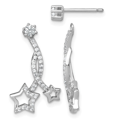 Sterling Silver Rhodium-plated Polished CZ Stud with Removeable Shooting Stars Jacket Earrings