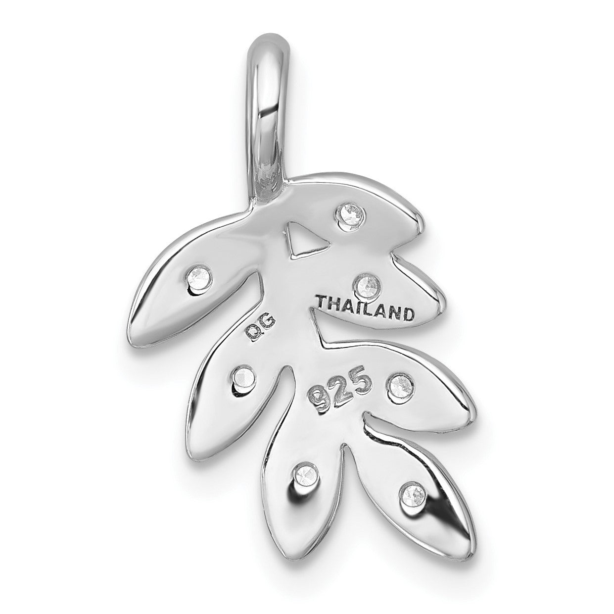 Sterling Silver Rhodium-plated Polished CZ Leaf Chain Slide Pendant