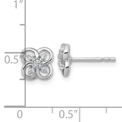 Sterling Silver Rhodium-plated Polished Fancy Flower CZ Post Earrings