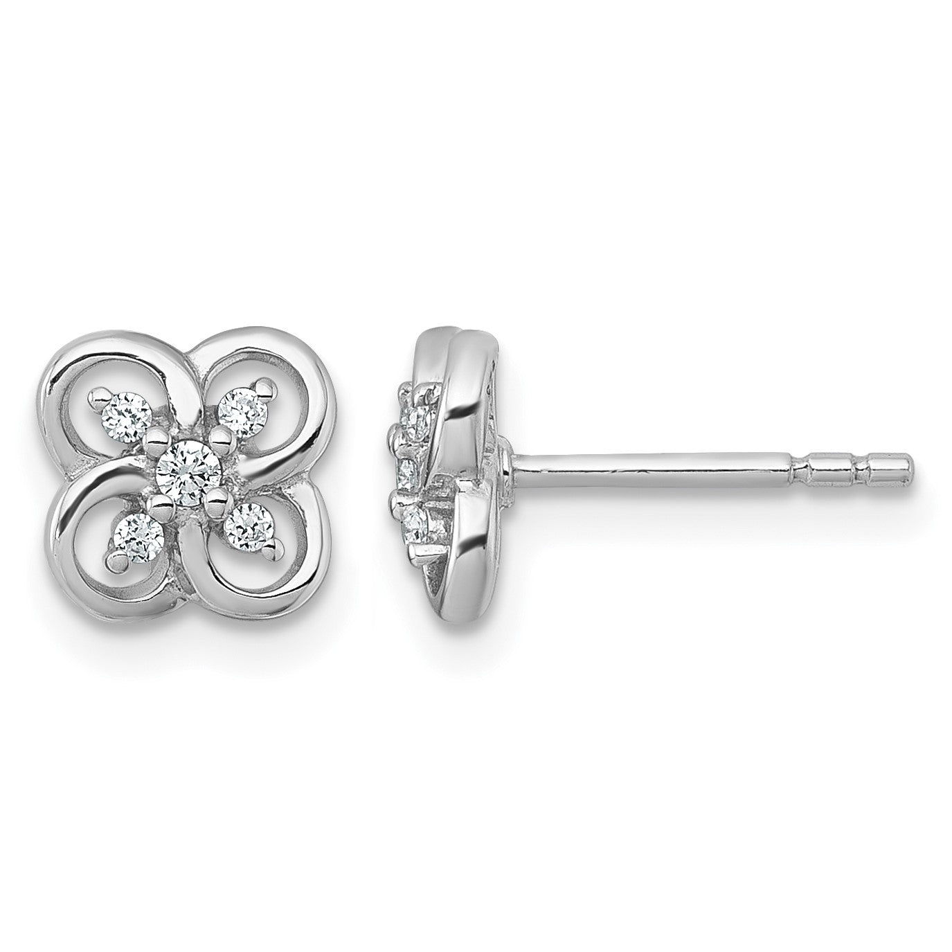 Sterling Silver Rhodium-plated Polished Fancy Flower CZ Post Earrings