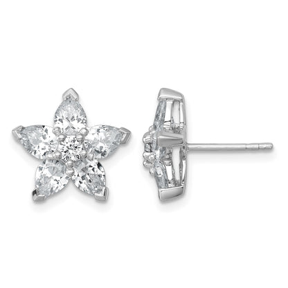 Sterling Silver Rhodium-plated Polished Round and Pear CZ Flower Post Earrings