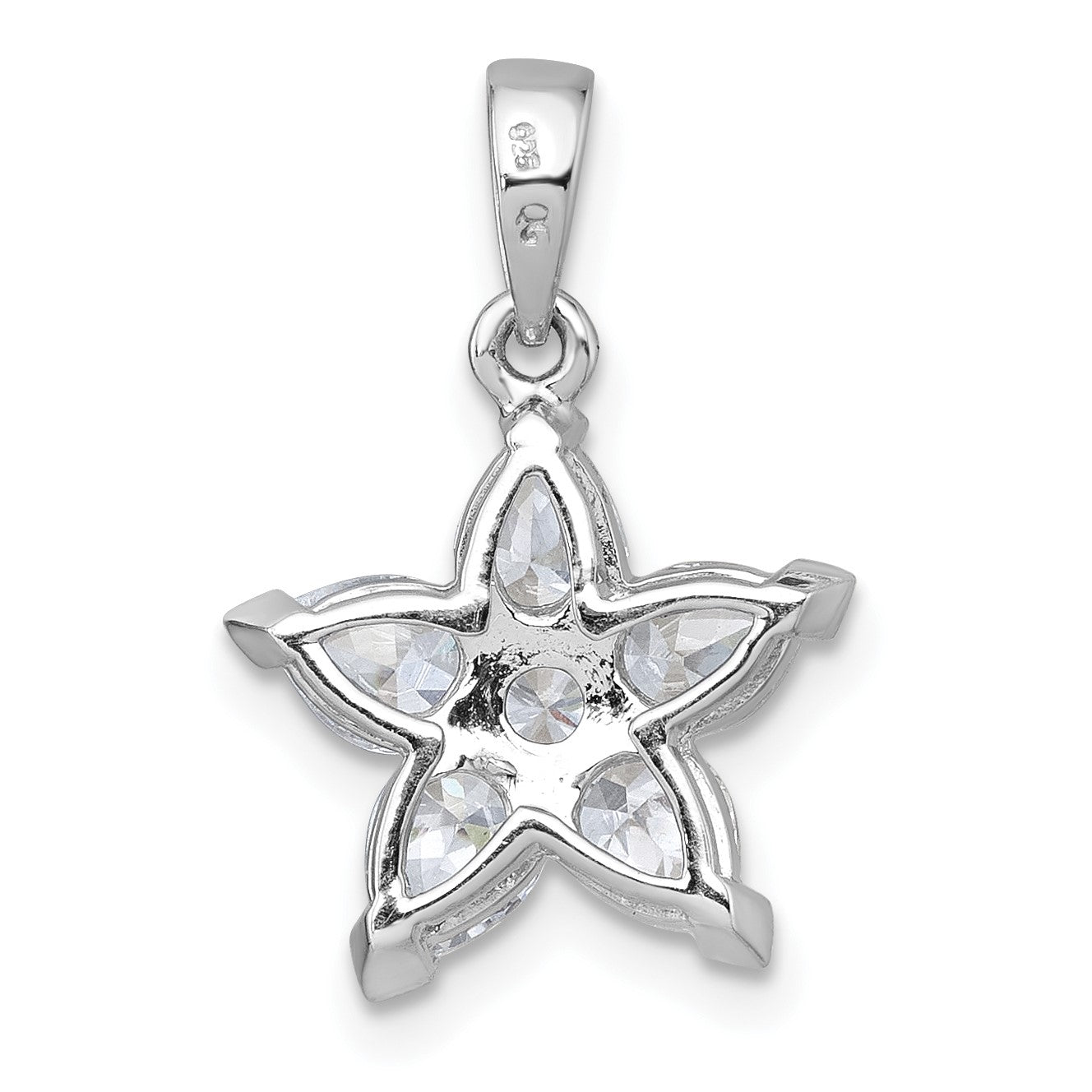 Sterling Silver Rhodium-plated Polished Round and Pear CZ Flower Pendant
