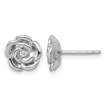 Sterling Silver Rhodium-plated Polished White CZ Flower Post Earrings