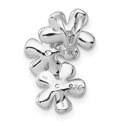 Sterling Silver Rhodium-plated and Gold-plated with CZ Three Flowers Chain Slide Pendant