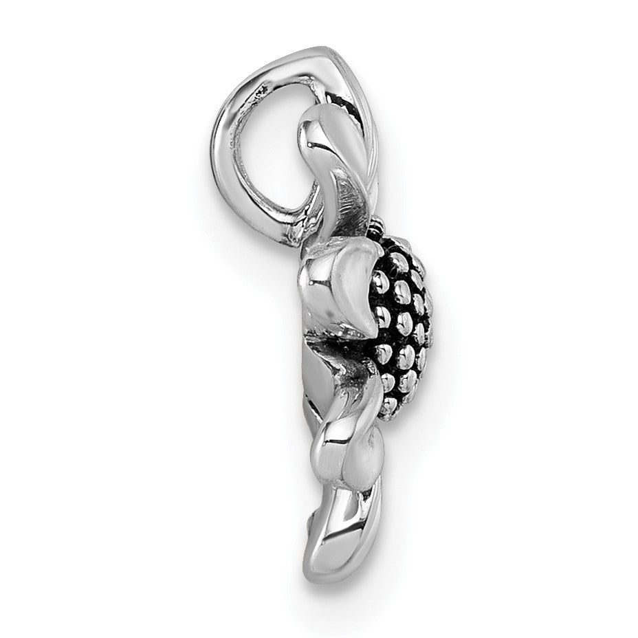 Sterling Silver Rhodium-plated Antiqued Sunflower Chain Slide Pendant