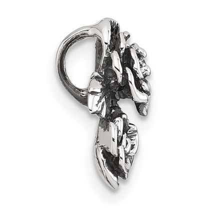 Sterling Silver Antiqued Polished CZ Flowers Chain Slide Pendant