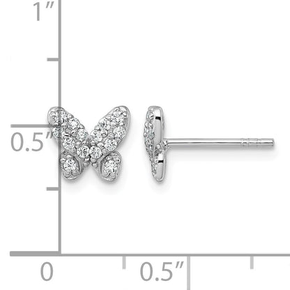 Sterling Silver Rhodium-plated Polished CZ Butterfly Post Earrings